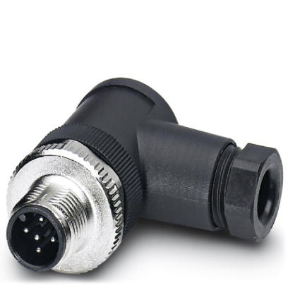 Connecteur pour capteurs/actionneurs, connecteur mâle, coudé, 5 pôles, M12, détrompage A, raccordement vissé, molette métallique