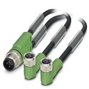 Câble pour capteurs/actionneurs, 3 pôles, PUR exempt d'halogène noir, connecteur mâle droit en Y M12 sur 2 connecteurs femelles 