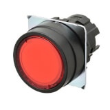 Bouton poussoir A22NZ Ø22, lentille plastique, Plat, Momentané, Couleur bouton Rouge transparent, Lumineux
