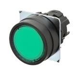 Bouton poussoir A22NZ Ø22, lentille plastique, Plat, Momentané, Couleur bouton Vert transparent, Lumineux