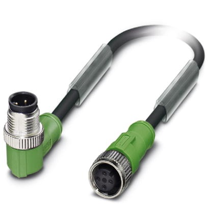 Câble pour capteurs/actionneurs, 3 pôles, PUR exempt d'halogène noir, connecteur mâle coudé M12 sur connecteur femelle droit M12