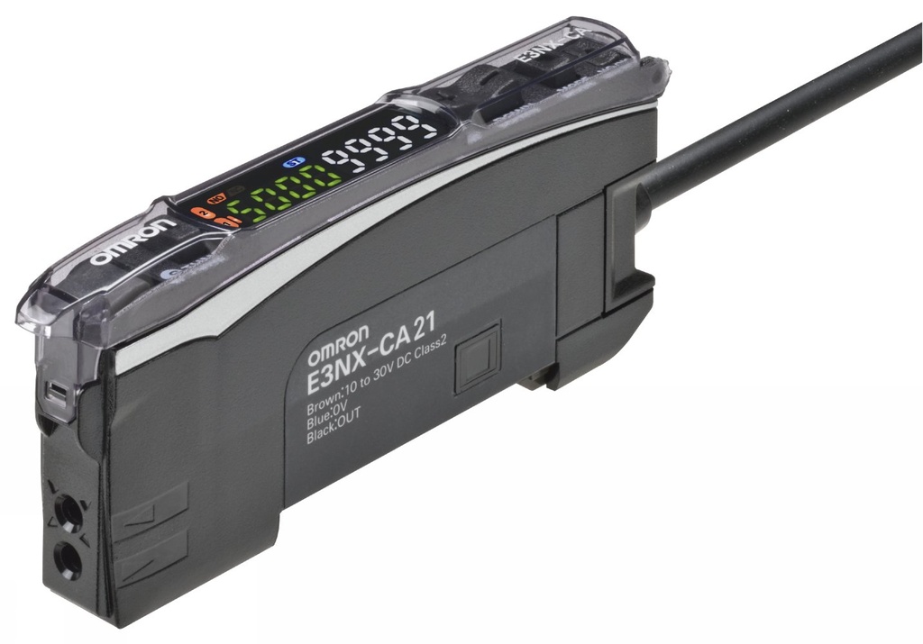 Amplificateur fibre optique à led blanche pour la détection de repères colorés, sortie pnp, smart tuning, câble 2m