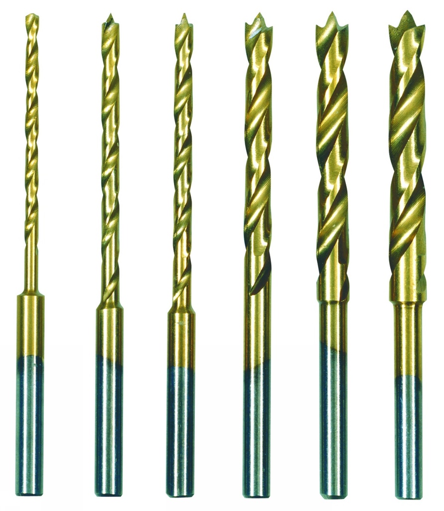 Forets en HSS avec pointe de centrage, jeu de 6 pièces, 1,5 à 4 mm