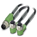 Câble pour capteurs/actionneurs, 3 pôles, PUR exempt d'halogène noir, connecteur mâle droit en Y M12 sur 2 connecteurs femelles 
