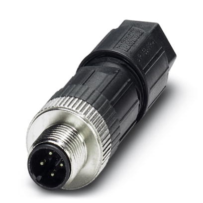 Connecteur pour capteurs/actionneurs, connecteur mâle, droit, 4 pôles, M12, détrompage A, raccordement à ressort, molette métall