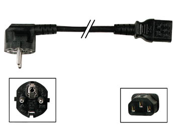 CÂBLE D'ALIMENTATION NOIR CEE 7/7 90° + C13 L=2.5 m H05VV-F 3G1.0 mm²